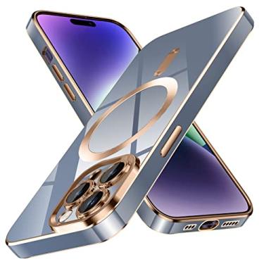 Imagem de YSLBWLE Capa para iPhone 14 Pro, [compatível com magnético], [proteção contra quedas de grau militar de 3,5 m] [antiamarelamento] capa protetora de luxo de TPU macio fino para iPhone 14 Pro - azul