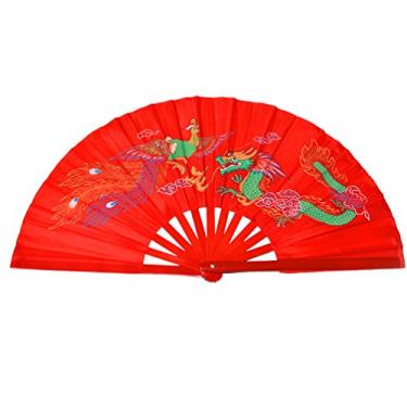 Imagem de Medifier Ventilador dobrável de bambu chinês Kung Fu Tai Chi para fãs de artes de dança/prática (fundo vermelho dragão e fênix)