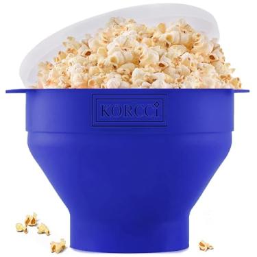 Imagem de The Original Korcci Popcorn Popcorn Popcorn Popper, livre de BPA, microondas, tigela dobrável para fazer pipoca de micro-ondas, pode ser lavada na lava-louças – (azul)