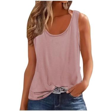 Imagem de Camiseta feminina de gola redonda, cor sólida, sem mangas, pulôver, camiseta leve, confortável, chocolate, feminina, rosa, GG
