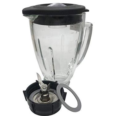 Imagem de Joystar Frasco de vidro para lava-louças de 6 xícaras com lâmina de trituração de gelo de 6 pontos de aço inoxidável adicionar tampa inferior do liquidificador, compatível com liquidificadores oster 006803-000-NP0; 006803-000-N01; 006811-C00-NP0