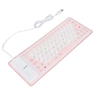 Imagem de Zixyqol Teclado de silicone dobrável, fino e macio para digitação silenciosa, 85 teclas para notebook, design totalmente selado, teclado dobrável à prova d'água (rosa)