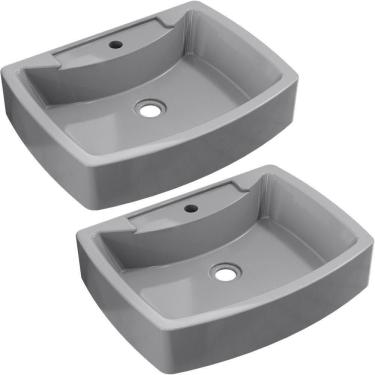 Imagem de Kit 02 Cubas De Apoio Banheiro Lavabo C01 Rt50 Cinza