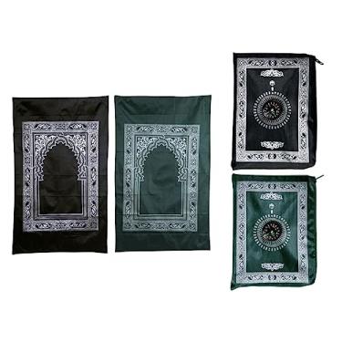 Imagem de Abiyou 2 peças de tapete de oração, tapete de oração Musilm, tapete de oração de poliéster, tapete de oração de viagem portátil, tapete de oração de viagem com bússola, para oração muçulmana,