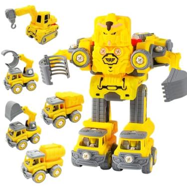 Imagem de Power Toys TECH - Brinquedo com 5 Carrinhos de Bombeiros ou Construção vira em robo 5 em 1 com fricção (Vermelho)