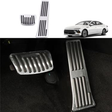 Imagem de Xhfarce Para Hyundai Sonata 2016-2024 acessórios 2 peças capas de pedal de freio e acelerador de liga de alumínio antiderrapante, sem perfuração, kit de substituição de capas de pedal de transmissão