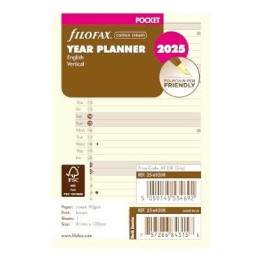Imagem de Filofax Recarga de calendário diário, tamanho de bolso, agenda anual vertical, papel creme de algodão, inglês, 2025 (C68208-25)