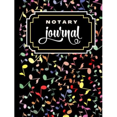 Imagem de Hardcover Notary Journal: 8.5x11 Large Notarial Logbook/With 200 Numbered Pages - Two Record Logs Per Page / 400 Records/Ledger Book Gift For ... / Colorful Music Note Art Pattern on Black