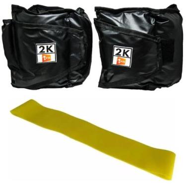 Imagem de Kit Caneleira/Tornozeleira Peso 2Kg + Mini Band Nível Médio Amarela 1 