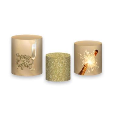 Imagem de Trio de Capas de Cilindro - Reveillon Bege com Dourado 014 - Via Cores