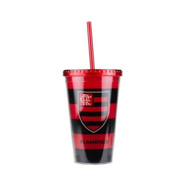 Imagem de Copo Plástico Canudo 450ml - Flamengo - Mileno