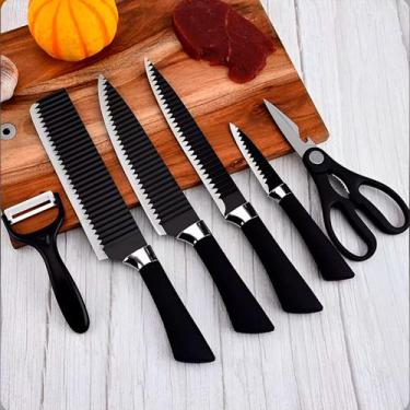 Imagem de Kit Faca Churrasco Faqueiro 6 Pçs Inox Antiaderente - RELET