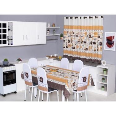 Imagem de Kit 4 Capas de Cadeira + Toalha de Mesa + Cortina Sala de Jantar Cozin