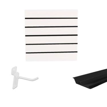 Imagem de Painel Canaletado Branco em Mdf 0,61 x 0,61m com Perfil Pvc Preto e 10