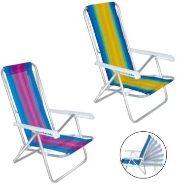 Imagem de Kit 2 Cadeira De Praia Reclinável 8 Posições Alumínio Listrada - Mor