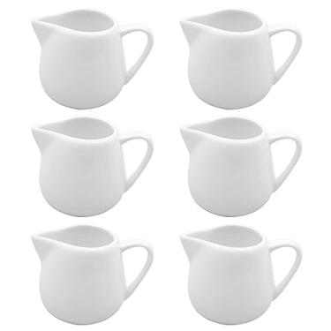 Imagem de Conjunto de 6 jarras de cerâmica para espumar leite de 130 ml, elegante bico de porcelana sem gotejamento, perfeito para criações de café com alça
