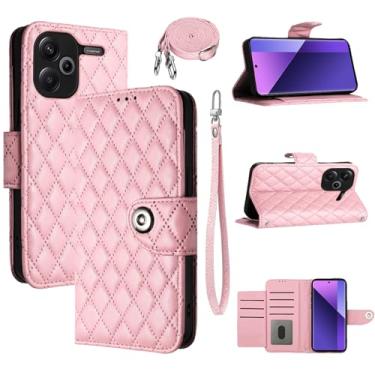 Imagem de Dswteny Capa carteira para Xiaomi Redmi Note 13 Pro Plus 5G com alça de ombro transversal, padrão Argyle, capa de celular flip de couro com suporte de crédito para Redmi Note 13 pro+ meninas mulheres