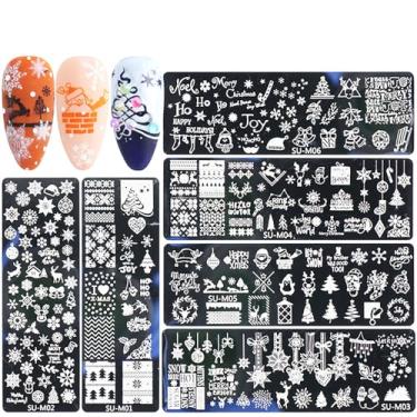 Imagem de KKUUOO Kit de placas de estampagem de arte de unhas de Natal, boneco de neve de neve desenhos de alces de árvore de Natal modelo de carimbo de imagem de unhas Xmas DIY aço inoxidável imagem esmalte
