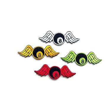 Imagem de PL Conjunto de 4 minúsculos. Mini 8 bolas de bilhar piscina com asas bola voando logotipo fofo desenho animado 1 costura ferro em aplique bordado crachá sinal remendos roupas fantasia
