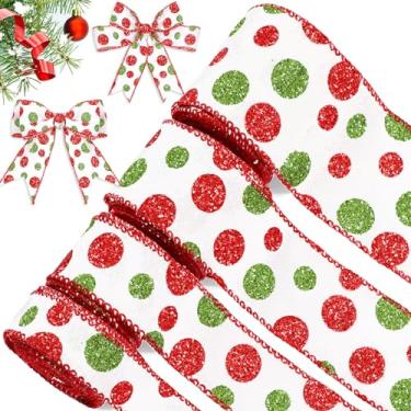 Imagem de 4 rolos de fitas com fio de bengala doce de Natal 2,0 polegadas 1,5 polegadas 2,0 polegadas 2,0 polegadas 2,5 polegadas glitter dot listrado artesanato fitas decorativas fita de embrulho para casa de árvore de Natal (ponto, vermelho, branco, verde)