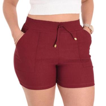 Imagem de Shorts Feminino Cintura Alta Bengaline - Lori Modas, Marsala, P