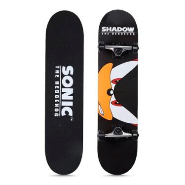 Imagem de Skate de picolé Sonic The Hedgehog de 78,7 cm – Skate Cruiser com rolamentos ABEC 5, deck durável, rodas lisas, face do Sonic