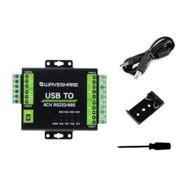 Imagem de waveshare Conversor USB isolado industrial para RS232/485, chip FT4232HL original, suporta USB para RS232 2-Ch + 2-Ch RS232/485, suporte de montagem em parede e trilho