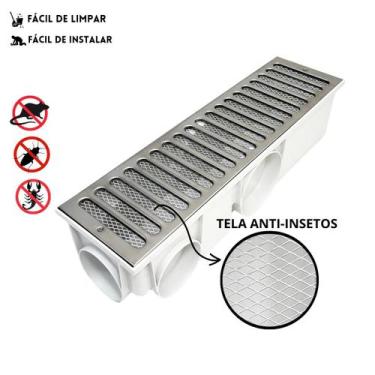 Imagem de Ralo Pluvial modelo 15x50 Inox Modular Branco com Tela - Ficone & Reis