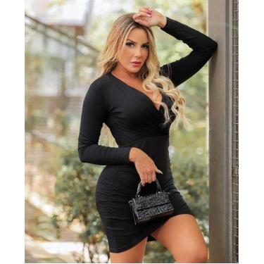 Imagem de Vestido Curto Drapeado Laterais Decote Transpassado Em V - Luh May, G,