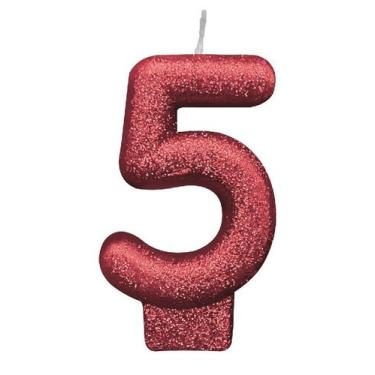 Imagem de Vela Aniversário Vermelha Glitter Número 5 - 01 unid - Não informado