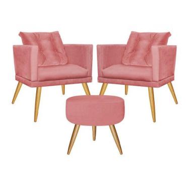 Imagem de Kit 02 Poltrona Com Almofada e Puff Milena Confort Sala Recepção Escri