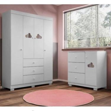 Imagem de Guarda Roupa Infantil Ane 4 Portas + Cômoda 3 Gaveta Em Mdf - Phoenix 