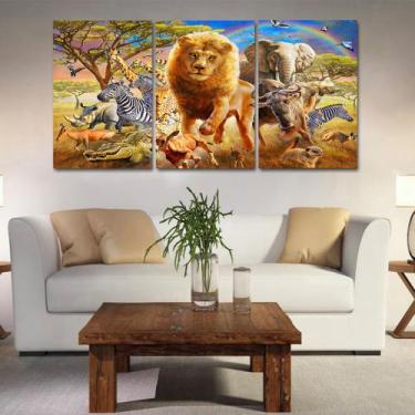 Imagem de Quadros mosaico tigre e leão med. 105x65 ps 2mm adesivo fosco borda in