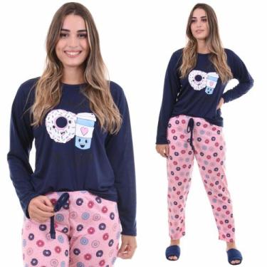 Imagem de Pijama De Frio Inverno Feminino Adulto Manga Comprida e Calça Longa - 