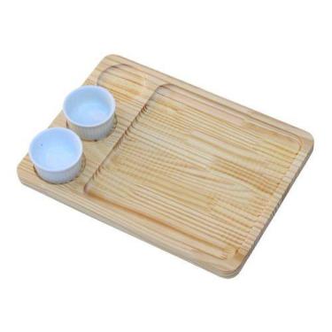 Imagem de Petisqueira Madeira Quadrada Porção 3 porta molho porcelana  - La Naca