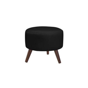 Imagem de Puff Decorativo Redondo Pés Palito Couro Preto - Gran Belo