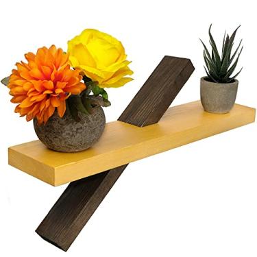 Imagem de EXCELLO GLOBAL PRODUCTS Prateleira de parede flutuante geométrica - fácil de montar moderna - decoração para cozinha, sala de estar, quarto, escritório (marrom escuro e madeira natural)