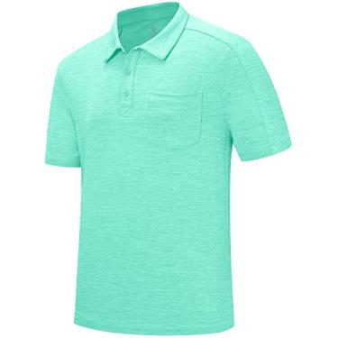 Imagem de Gopune Camisa polo masculina, manga curta, caimento seco, casual, esportiva, gola golf, com bolso, Verde, P