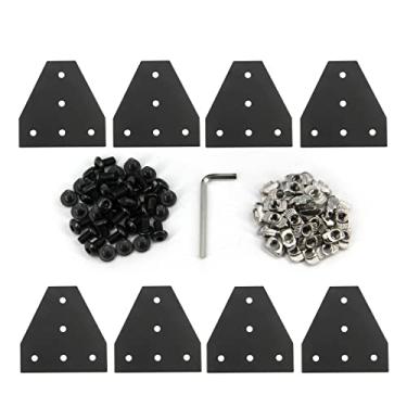Imagem de Zeberoxyz 8 peças/kit placa de suporte de canto em forma de T preta com parafusos e porcas em T, placa de junta de 5 furos de 90 graus para quadro de impressora 3D de perfil de alumínio série 3030