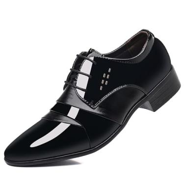 Imagem de Sapato social masculino elegante de couro envernizado, formal, Oxford, alto brilho, elegante, Derby, smoking, Preto, 38