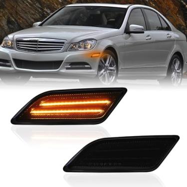 Imagem de DERMOKA Luzes de LED laterais para 2012-2014 M'ercedes-Benz Pre-LCI W204 C-Class C250 C300 C350 Lâmpadas de para-lama frontal, lente fumê 2 peças (âmbar)