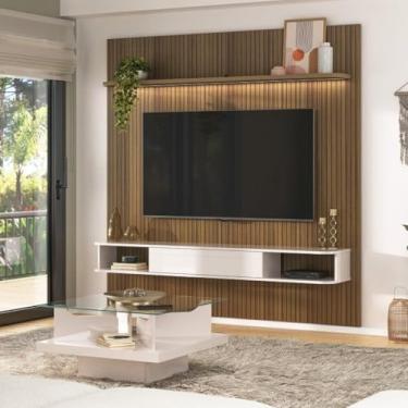 Imagem de Sala de Estar Completa Rack Ripado com Mesa de Centro Atenas Vision Pinho/Off White