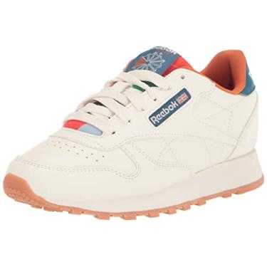 Imagem de Reebok Tênis de couro clássico infantil unissex, Giz/azul aço, 6 Toddler