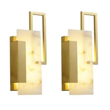 Imagem de Luminária de parede moderna de mármore, toda em cobre, LED, lâmpada de banheiro, iluminação dourada para casa, sala de estar, restaurante, loft, cozinha (2 peças)
