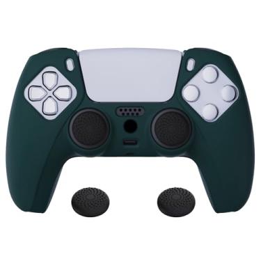 Imagem de PlayVital Racing Green Pure Series Capa de silicone antiderrapante para controle ps5, capa de borracha macia para controle sem fio ps5 com tampas pretas para polegar