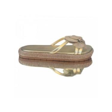 Imagem de Sandália Papete Flor Dourada Ouro Light e Strass-Feminino