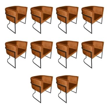 Imagem de Kit 10 Cadeiras De Jantar Premium Base De Ferro Preta Veludo Terracota Laranja