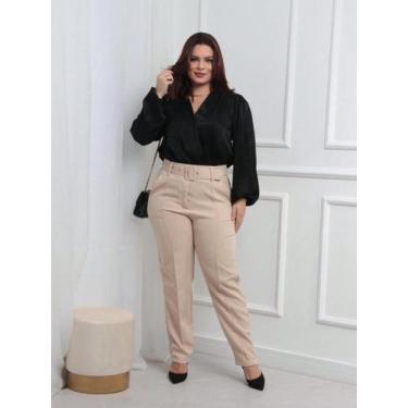 Imagem de Calça Feminina PLUS SIZE Alfaiataria Tecido Premium Luxo COM CINTO - C