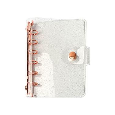 Imagem de A7 Capa de fichário de PVC macio glitter ouro rosa recarregável fichário de orçamento 6 furos folhas soltas fichários anel redondo planejador pessoal páginas protetores com fecho de botão de pressão pasta de arquivo