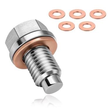 Imagem de Ziciner Bujão de drenagem de óleo magnético M12 × 1,5, parafuso de porca de drenagem de cárter de aço inoxidável de alumínio com 5 juntas de cobre, acessórios de carro de substituição à prova de